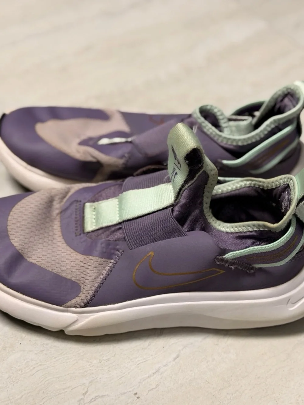 Nike Slip-On Sneakers in Lavender & Mint with Gold Swoosh